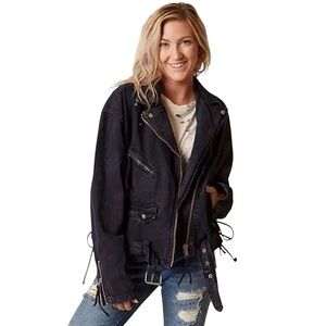 Free People Rebel Denim Moto Jacket